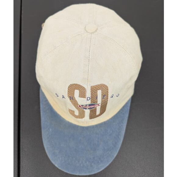 Vintage San Diego SD Dad Hat 100% Cotton Blue Brim Adjustable Leather Strap - Picture 2 of 8